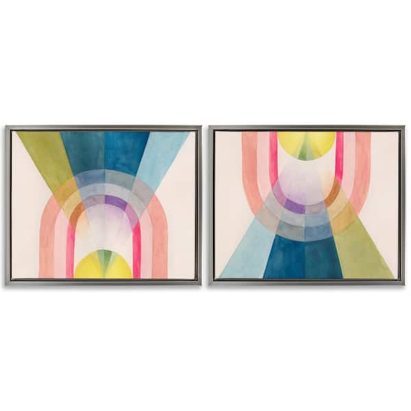 Stupell Industries Retro Pastel Structured Shapes by Grace Popp 2-Pieces Gray Floater Frame Abstract Graphic Art Print 17 in. x 21 in.
