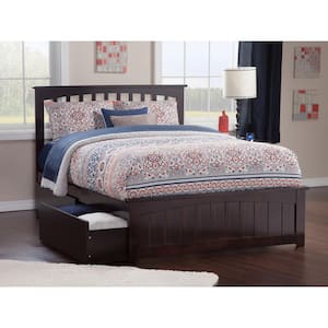 Mission Espresso Full Solid Wood Storage Platform Bed with Matching Foot Board with 2 Bed Drawers