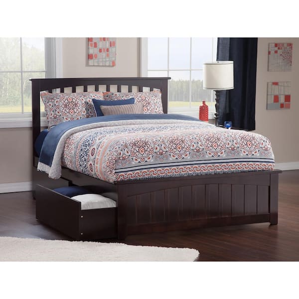 AFI Mission Espresso Full Solid Wood Storage Platform Bed with Matching Foot Board with 2 Bed Drawers