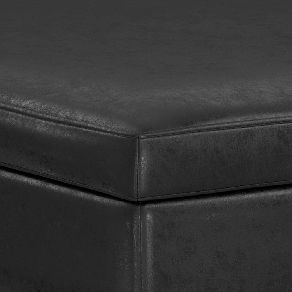 Owen 40" Distressed Black Vegan Leather Coffee Table Ottoman