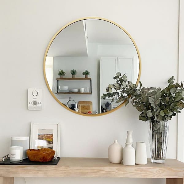 Gold 30 in. W x 30 in. H Classic Round Anti-Rust Aluminum Framed Mirror and Modern Wall Decor