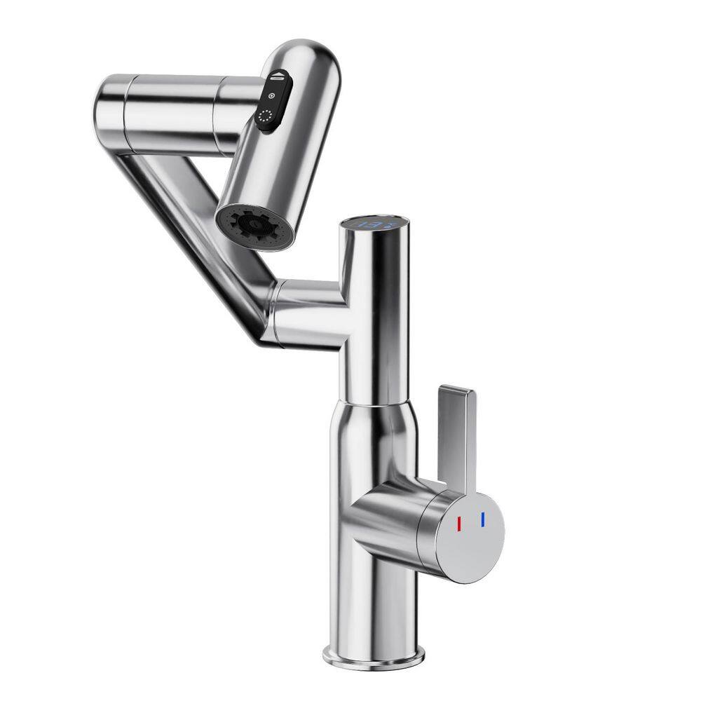 Smart Temperature Display Bathroom Sink Faucet with Pull-Out Spray & 360° Swivel-Chrome price history on PriceWatchPro