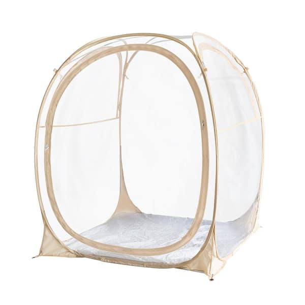 EighteenTek 50 in. x 50 in. x 62 in. Beige Instant Pop Up Bubble Tent, Shelter Rain Camping Tent, Waterproof, Cold Protection, Clear