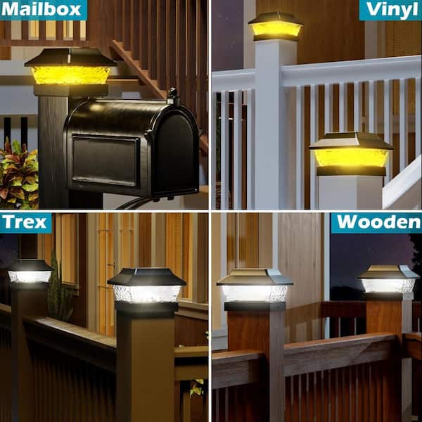 12-Pack Solar Post Lights With 2 Color Lighting, 16LEDs Post Cap Solar Lights Outdoor Waterproof, Fence Lights Solar-Powered For 4x4 4.5x4.5 5x5 Vinyl/Wooden Posts In Garden Stair Patio Deck, Black