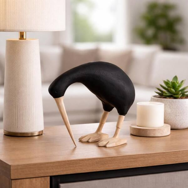 Liv & Skye Black 7.25 in. x 6.25 in. Wood Kiwi Bird with Natural
