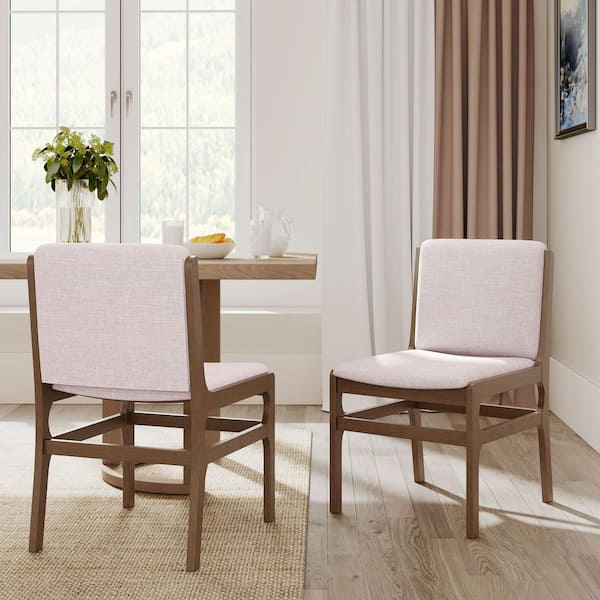 Solid Rubberwood Walnut Upholstered Fabric Dining Chair Set of 2