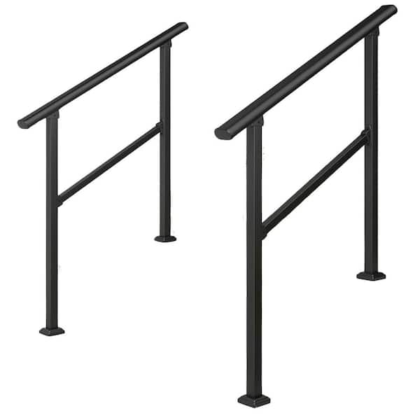 2-Pack Adjustable Metal Handrails for Outdoor Steps Black Safety Stair Railings w/ Comfortable Grip, Easy Installation