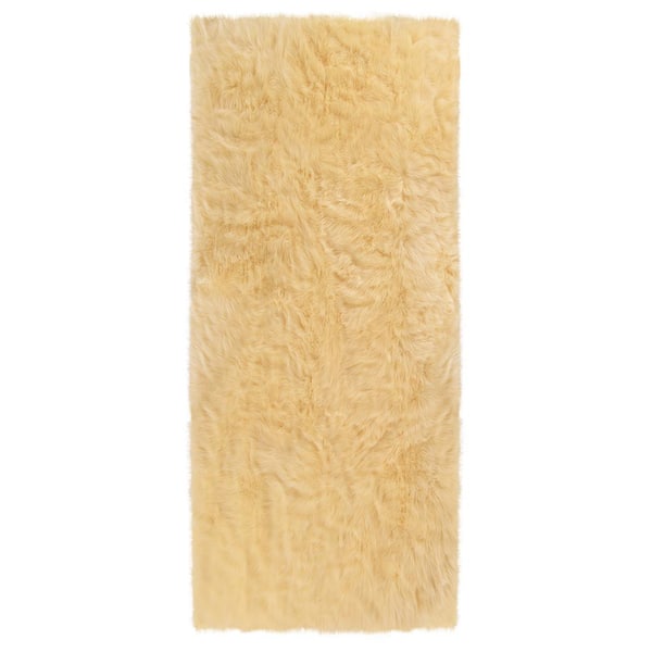 Latepis Faux Sheepskin Fur Furry Pale Yellow 2 ft. x 8 ft. Shaggy Fluffy Area Rug Runner Rug