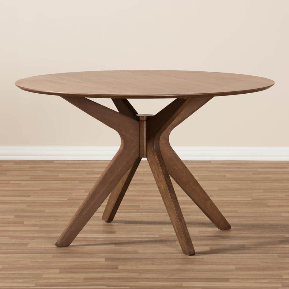 Monte 48" Walnut Brown Mid-Century Modern Round Wood Dining Table