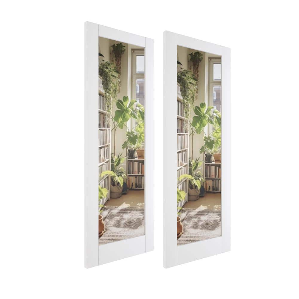 TENONER 60 in. x 80 in. MDF Wood, Primed, White, 1 Lite, Mirrored Glass