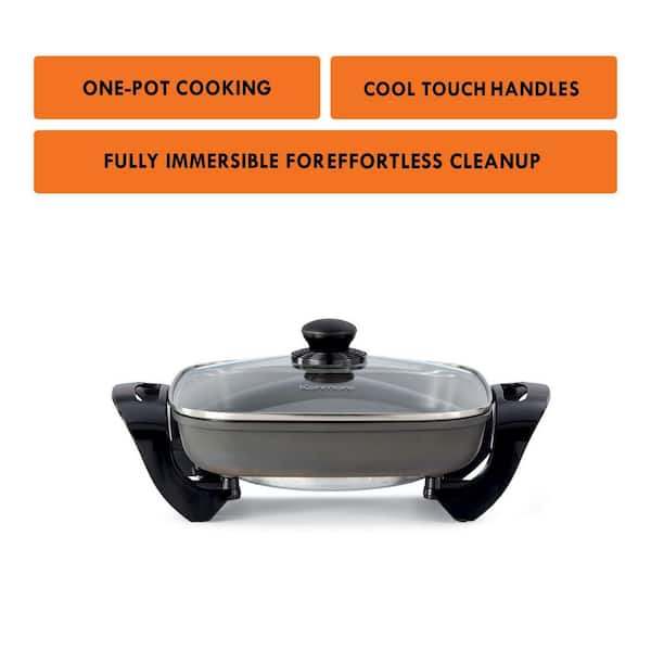 KENMORE 144 sq. in. Black and Gray Non-Stick Electric Skillet with Tempered  Glass Lid KKSK12Grey - The Home Depot
