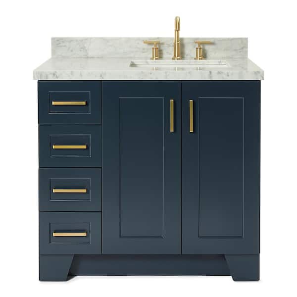 Taylor 36 in. W x 22 in. D x 36 in. H Bath Vanity in Midnight Blue with Carrara White Marble Top