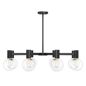 Wright 8 Light Matte Black with Clear Glass Shades 40 in. Wide Chandelier with No Bulbs Included
