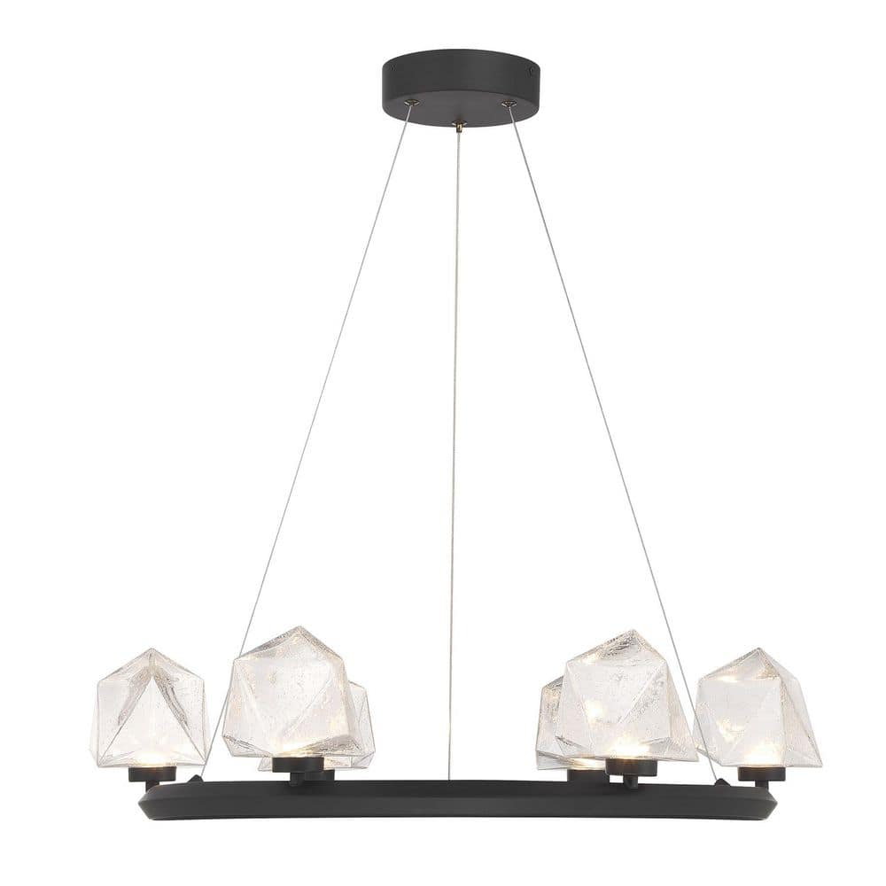 Castello 26.50 in. W x 6 in. H 6-Light Dimmable Integrated LED Matte Black Chandelier with Clear Seeded Glass Shades price history on PriceWatchPro