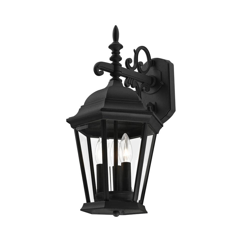 Hamilton Textured Black Aluminum 3-Light Outdoor Wall Lantern