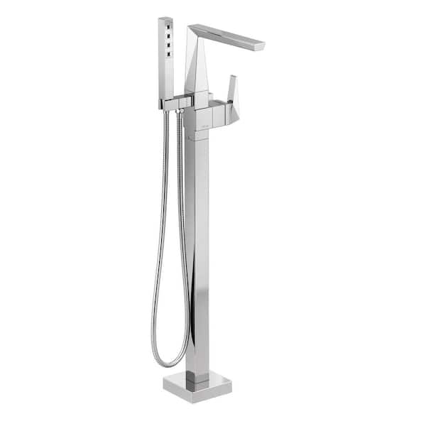 Delta Trillian 1-Handle Floor-Mount Tub Filler Trim Kit with Hand Shower in Lumicoat Chrome (Valve Not Included)