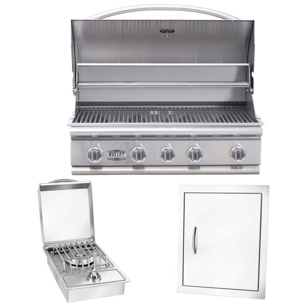 Bullet Series 5-Burner Built-In Natural Gas Grill 38 in Stainless Steel with Single Access Door and Side Burner