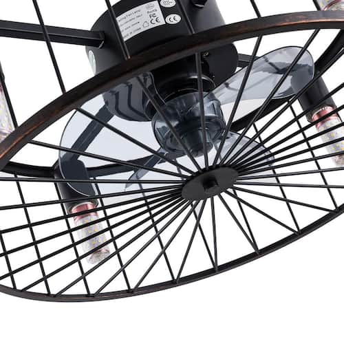 18.5 in. Indoor Rustic Metal Shade Black Caged 3 Gear Wind and Timing Ceiling Fan Light with Remote Control Ceiling Fans