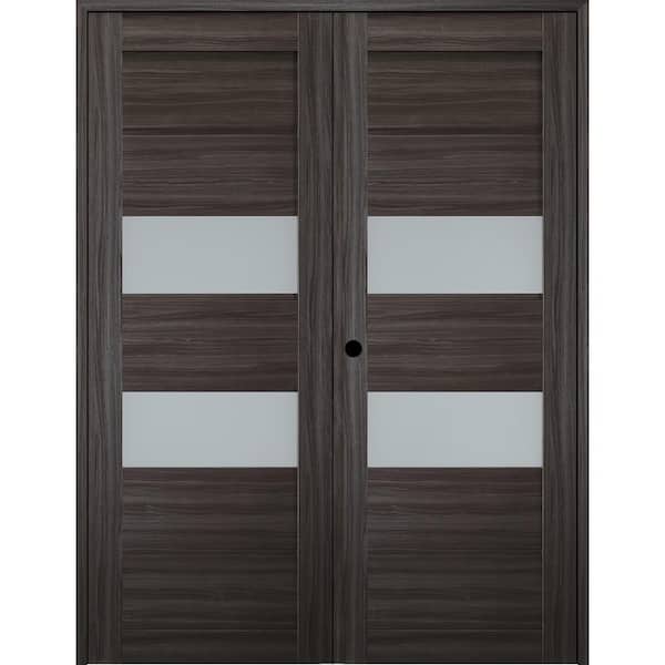 Belldinni Dessa 72 in. x 79.375 in. Right Hand Active Frosted Glass Gray Oak Finished Wood Composite Double Prehung French Door