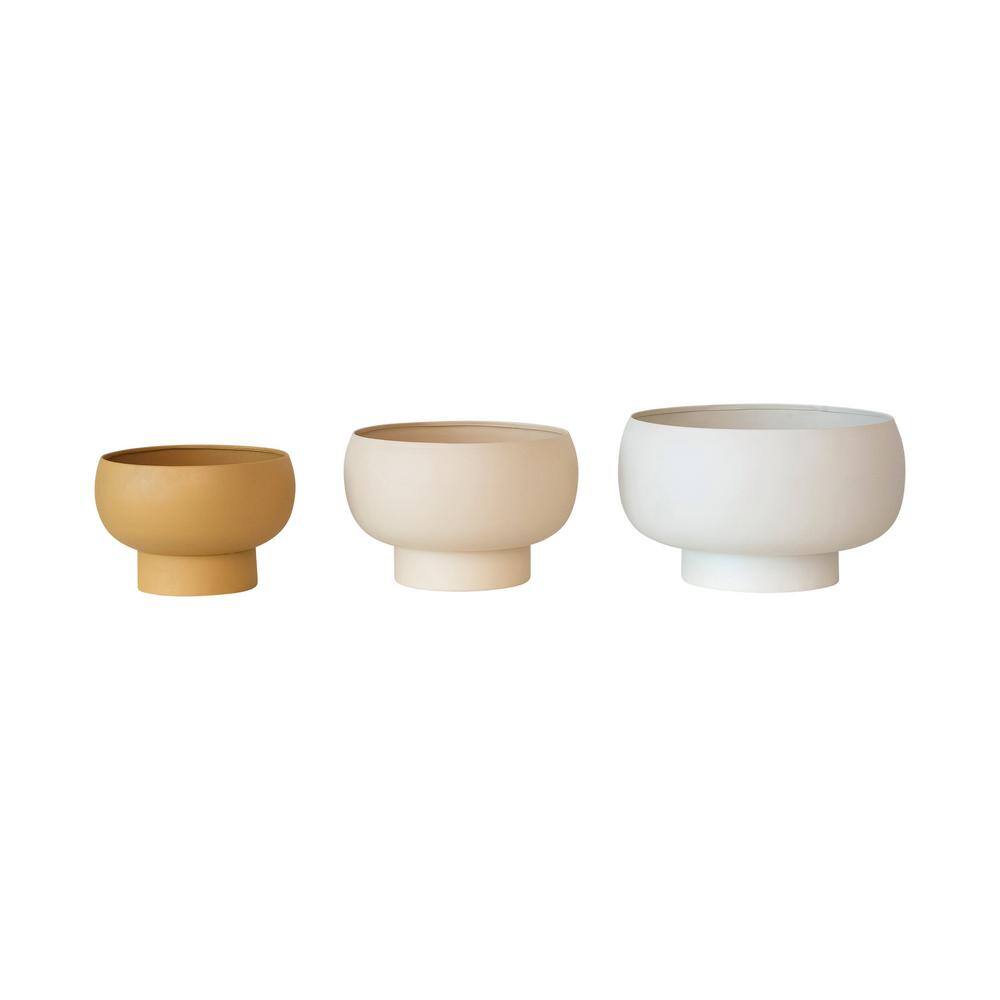 Set of 3 Beige, Ivory, and Mustard Metal Footed Planters