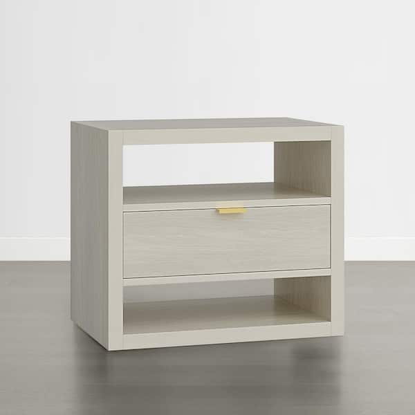 Elise White Wood 1-Drawer 38.2 in. W Morden Farmhouse Style Rectangular Nightstand with Textured Finish