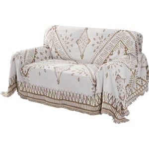 White Reversible Sofa/Couch Slip Cover with Tassels for Most Shape Sofa Furniture Protector