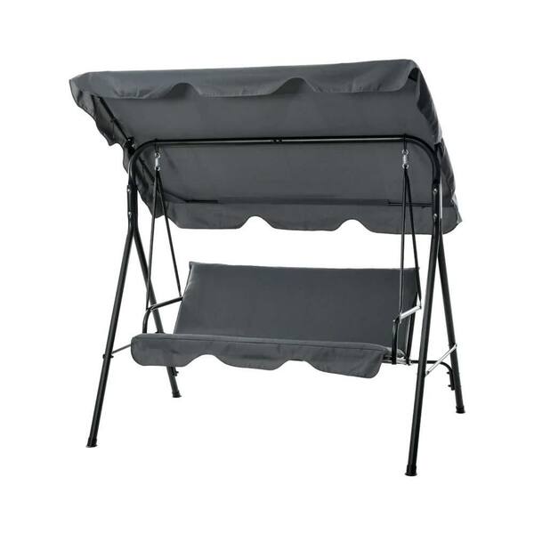 3-Person Metal Patio Swing with Gray Cushions, Canopy