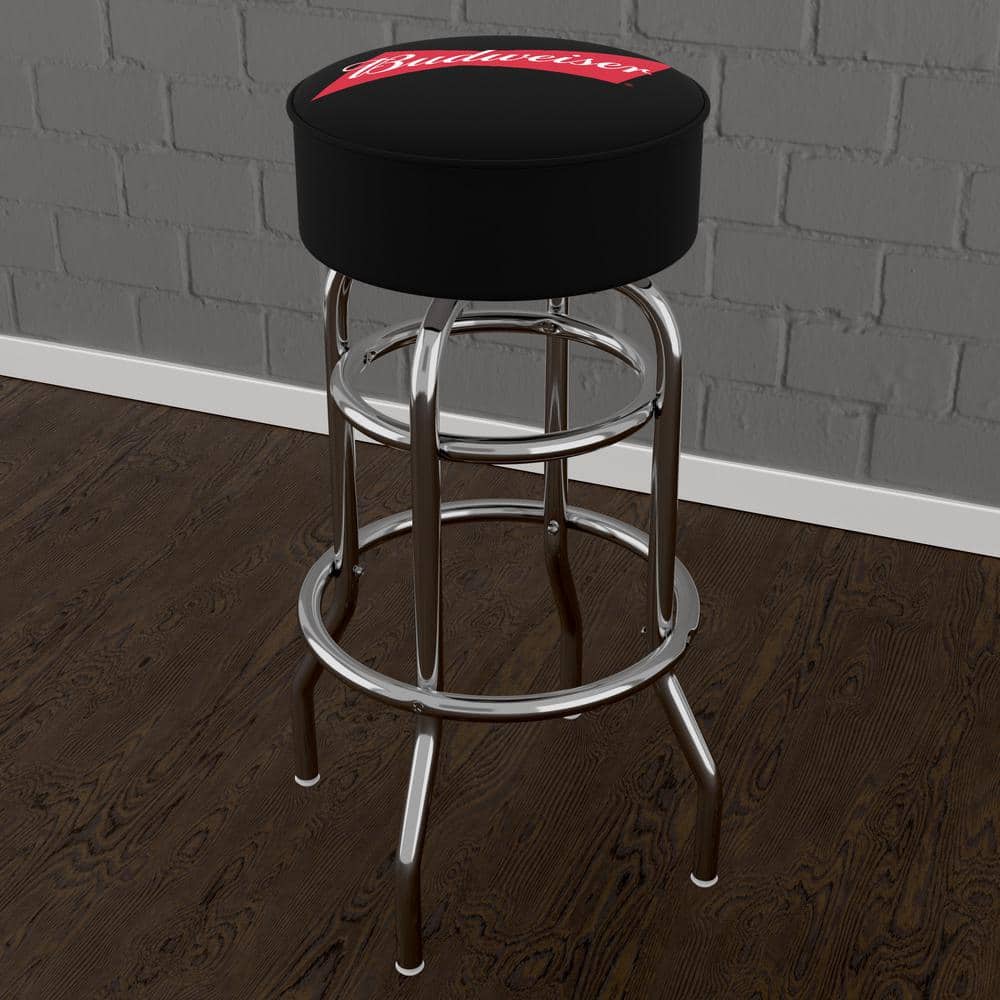 Budweiser Bowtie Red/Black 31 in. Black Backless Metal Bar Stool with Vinyl