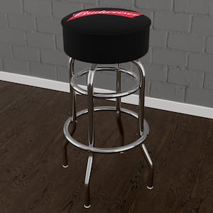 Budweiser Bowtie Red/Black 31 in. Black Backless Metal Bar Stool with Vinyl Seat