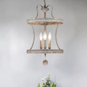 3-Light Rustic White Cage Chandelier for Living Room & Dining Room with no bulbs included