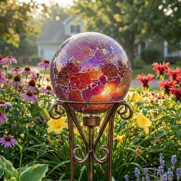 Sunnydaze Pearl Pink Crackled Glass Mosaic Gazing Globe - 10 in
