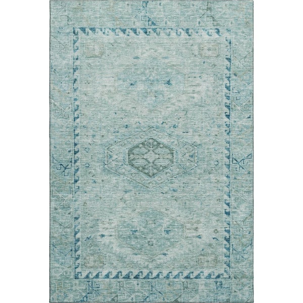 Mayfield Premium Machine Washable Abstract AMF2357 Aqua 5 ft. x 7 ft. 6 in. Area Rug