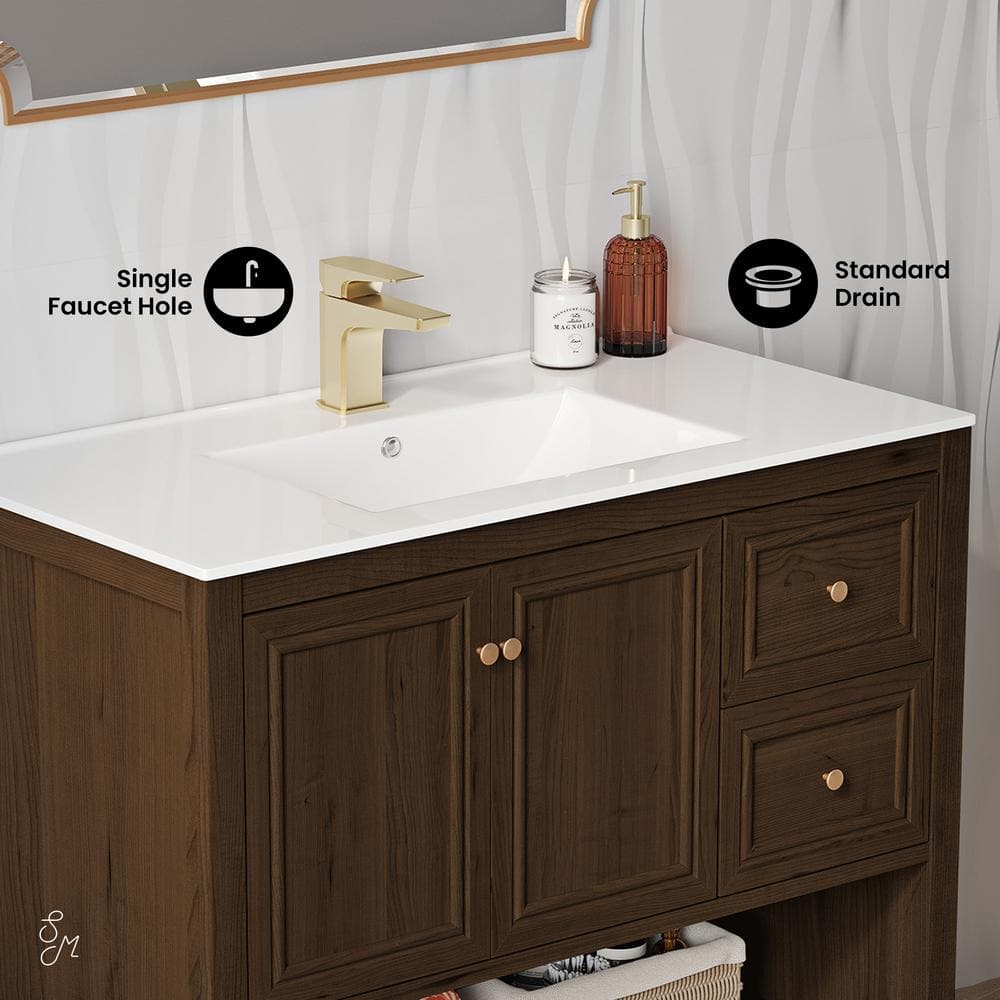 Chateau 36" Natural Oak Freestanding Bathroom Vanity with White Sink