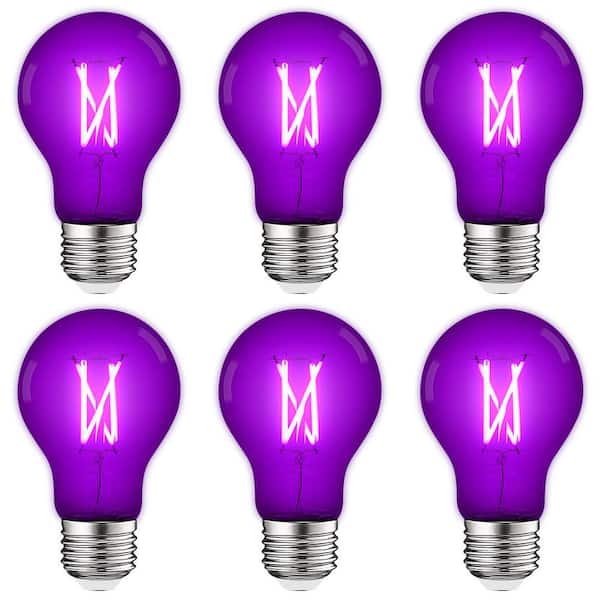 LUXRITE 60-Watt Equivalent A19 Edison LED Purple Light Bulb 4.5-Watt Colored Glass Filament UL E26 Base Indoor Outdoor (6-Pack)