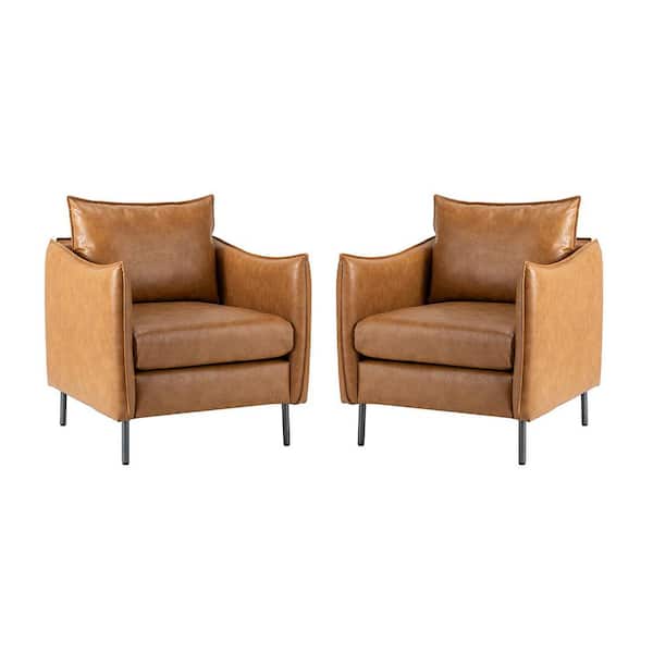 Hajo 30 in. Camel Faux Leather Arm Chair with Metal Legs (Set of 2)