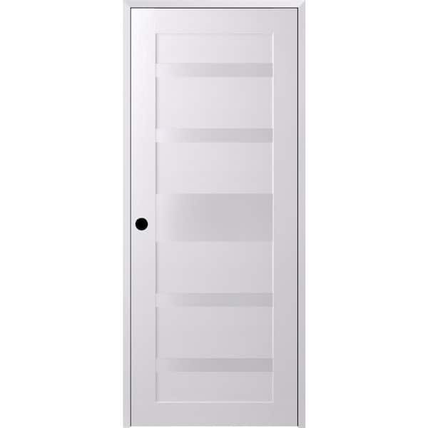 Gina 36 in. x 80 in. Right-Hand 5-Lite Frosted Glass Solid Core Bianco Noble Composite Single Prehung Interior Door