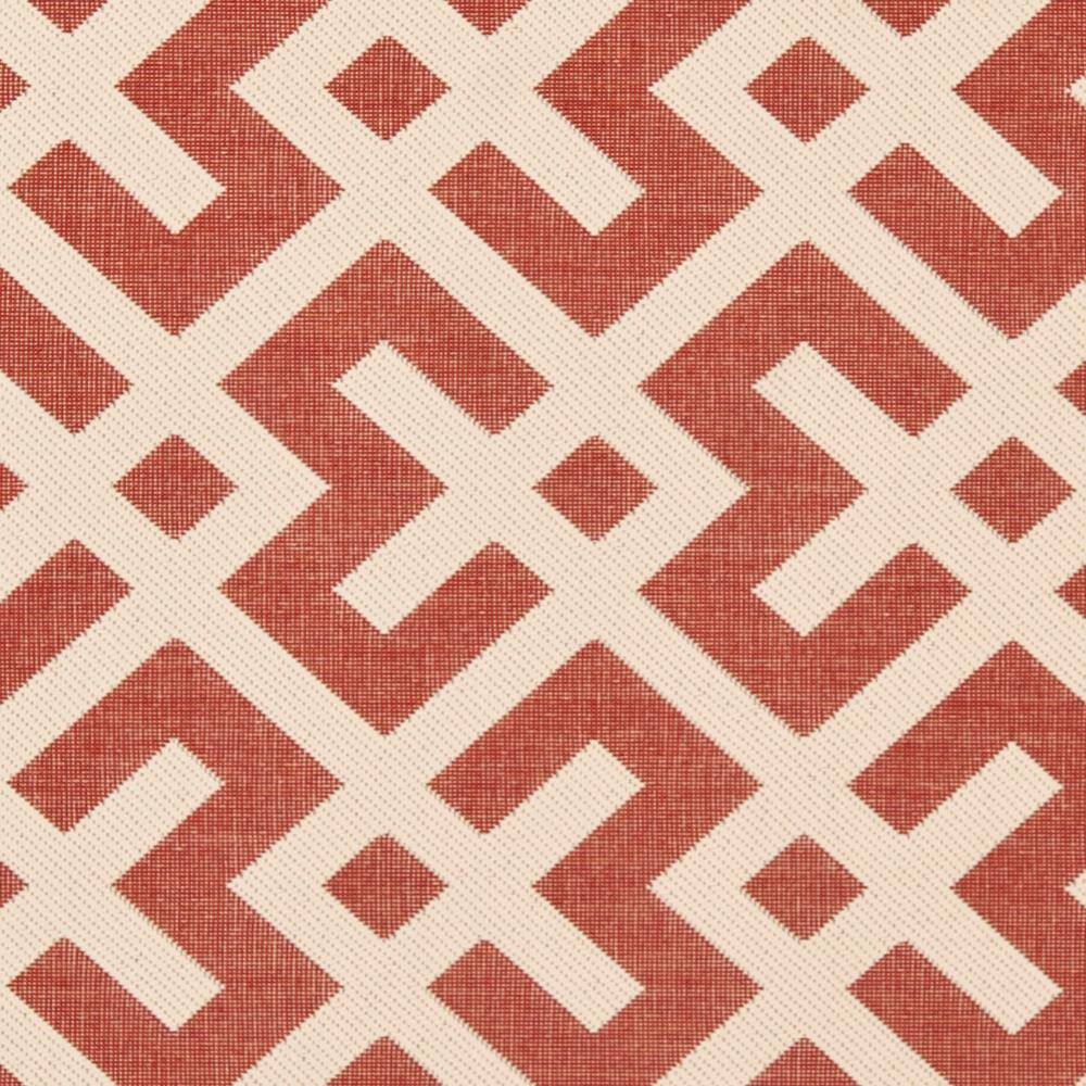 Red and Bone Geometric Square Indoor/Outdoor Rug, 4' x 4'