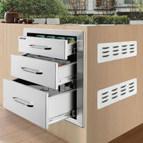 18 in. W x 23.2 in. H x 23.1 in. D Outdoor Kitchen Stainless Steel Triple BBQ Access Drawers with Chrome Handle