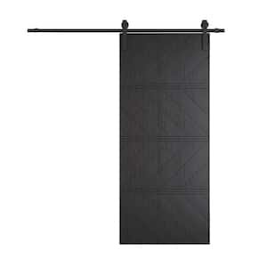 36 in. x 84 in. Wood Panel Textured, MDF and PVC Covering, Black, Finished, Barn Door Slab with Barn Door Hardware