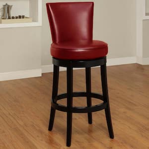 Boston 30 in. Red Bonded Leather and Black Wood Finish Swivel Bar Stool