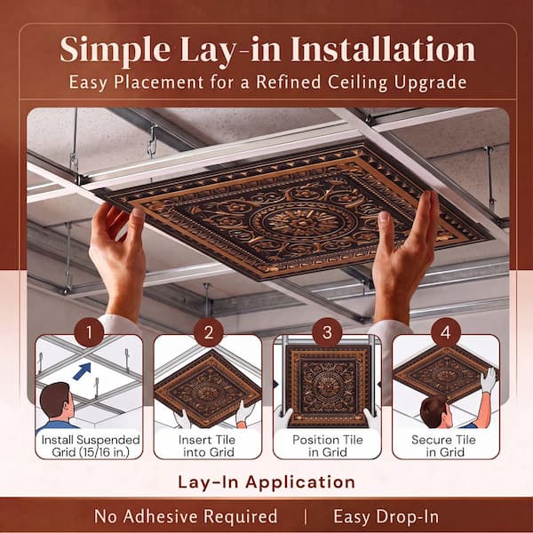 La Scala Antique Copper 2 ft. x 2 ft. PVC Glue-up or Lay-in Faux Tin Ceiling Tile (200 sq. ft. /Case)