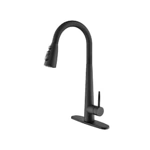 Single Hole Deck Mount Kitchen Faucets with Pull Down Sprayer in Matte Black