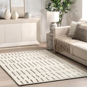 Nalini Striped High-Low Wool Modern Off White 8 ft. x 10 ft. Area Rug