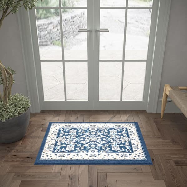 Madison Floral Dark Blue 2 ft. x 3 ft. Indoor Area Rug