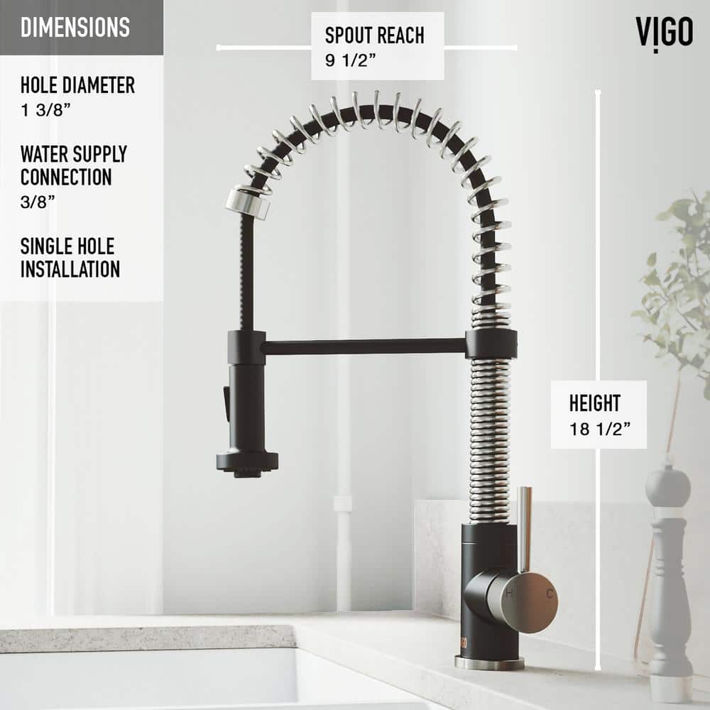 Edison 19" Stainless Steel and Matte Black Pull-Down Kitchen Faucet with Soap Dispenser
