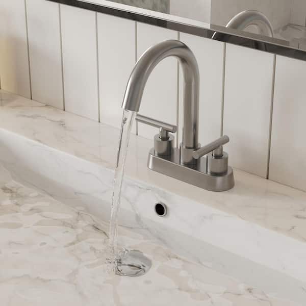 YAWWALK 4 in. Centerset Double Handle High Arc Bathroom Faucet with 360° Swivel Spout in Brushed Nickel (Valve Included)