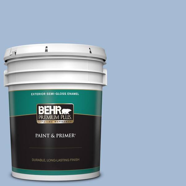 BEHR PREMIUM PLUS 5 gal. #M530-3 Perennial Blue Semi-Gloss Enamel Exterior Paint & Primer