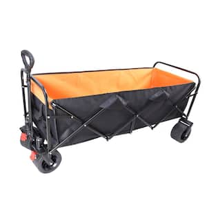 9.78 cu. ft. Steel Orange Black Big Folding Cart Extra-Long Extender Wagon Garden Cart Shopping Beach Cart