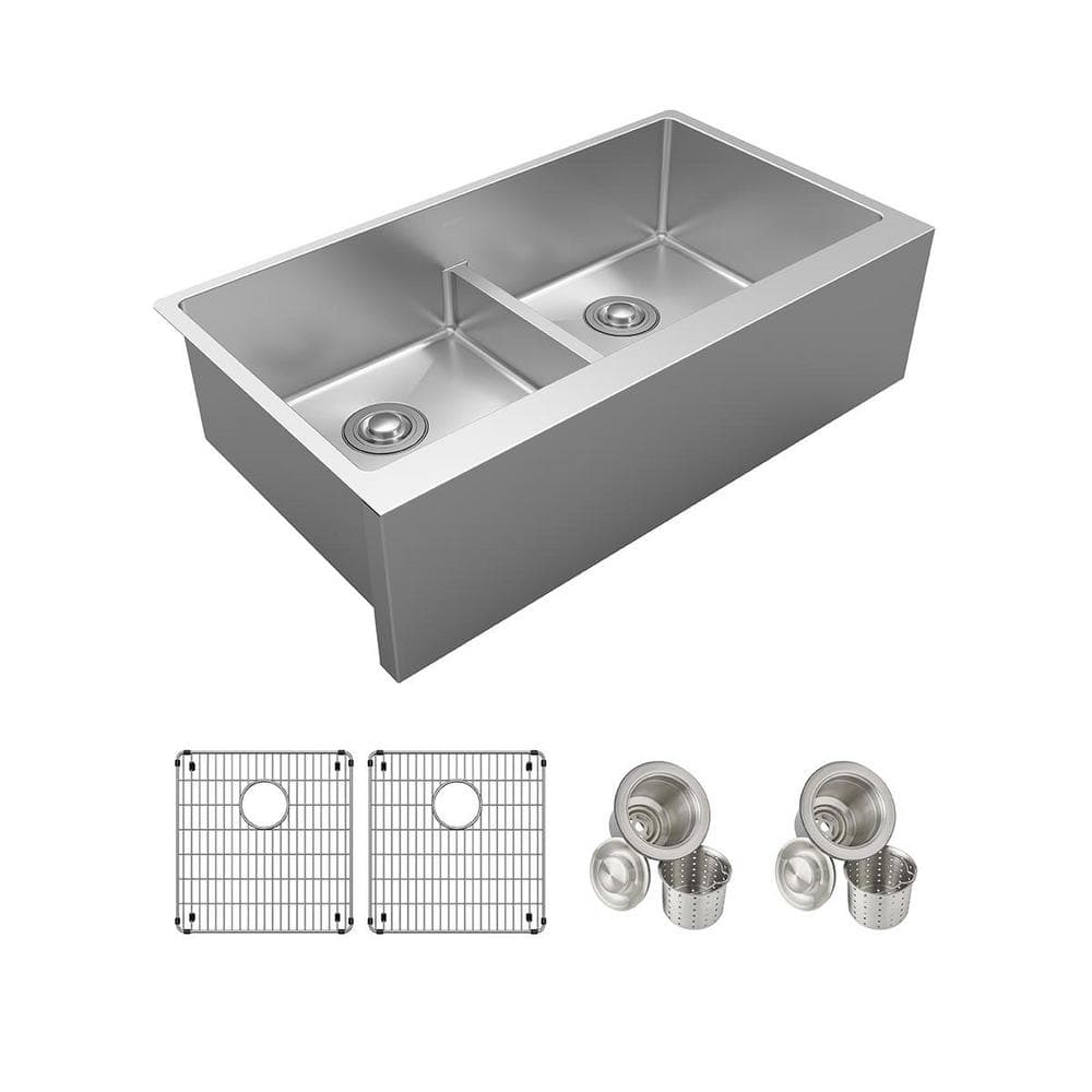 UPC 094902122809 product image for Crosstown 36in. Farmhouse/Apron-Front 2 Bowl 16 Gauge  Stainless Steel Sink w/ A | upcitemdb.com