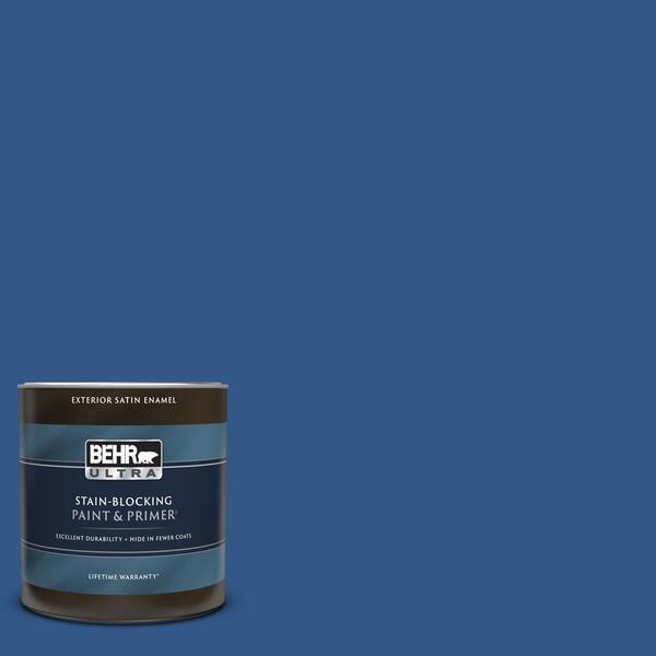 BEHR ULTRA 1 qt. #590B-7 Award Blue Satin Enamel Exterior Paint ...